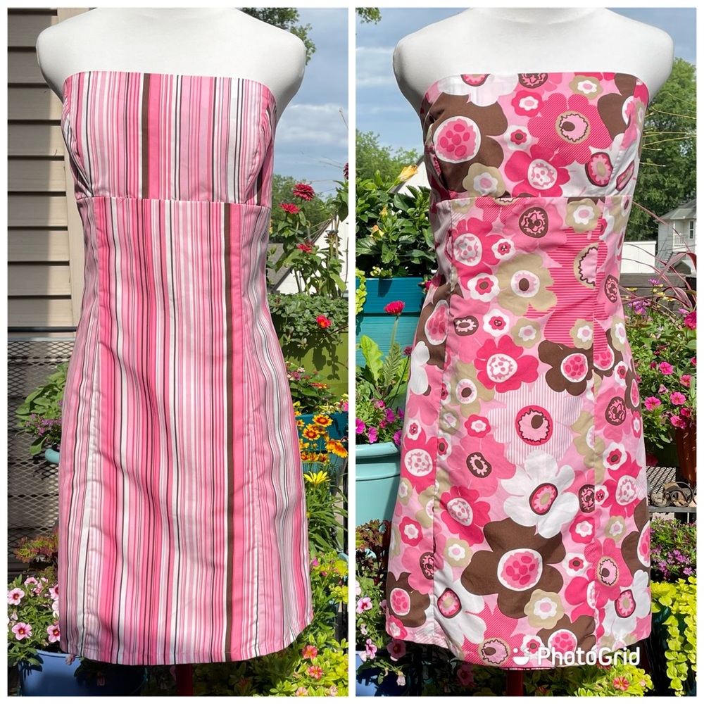 Reversible Strapless Striped/Floral Dress Medium/Large